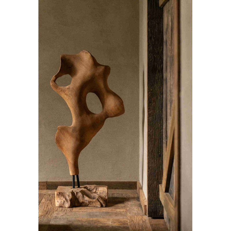Sculpture abstraite en teck naturel sur socle 85 cm Hewer J-Line - 2
