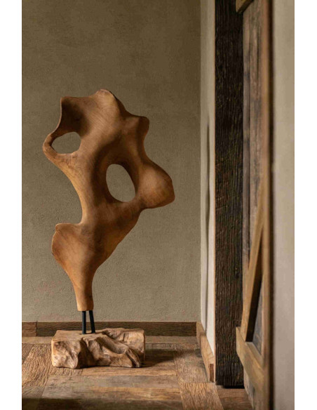 Sculpture abstraite en teck naturel sur socle 85 cm Hewer J-Line - 2