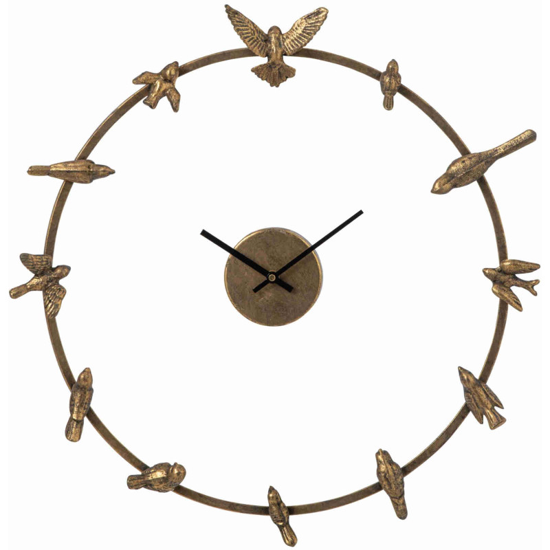 Horloge murale oiseaux en métal doré 57 cm Hefek J-Line - 1