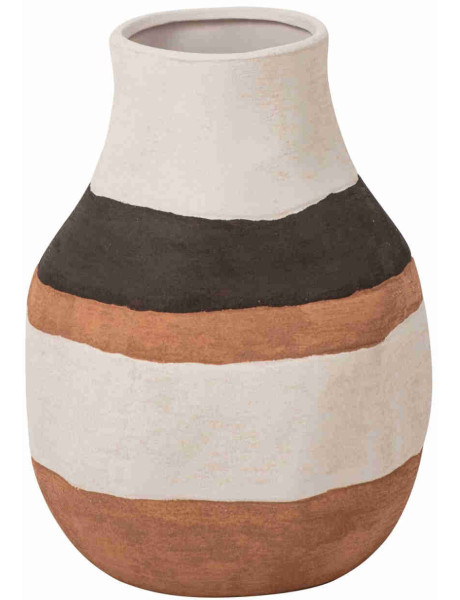 Vase en grès rayé écru et terracotta 29 cm Gawun J-Line - 1