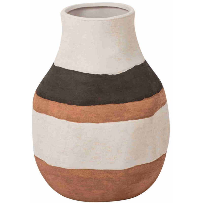 Vase en grès rayé écru et terracotta 29 cm Gawun J-Line - 1
