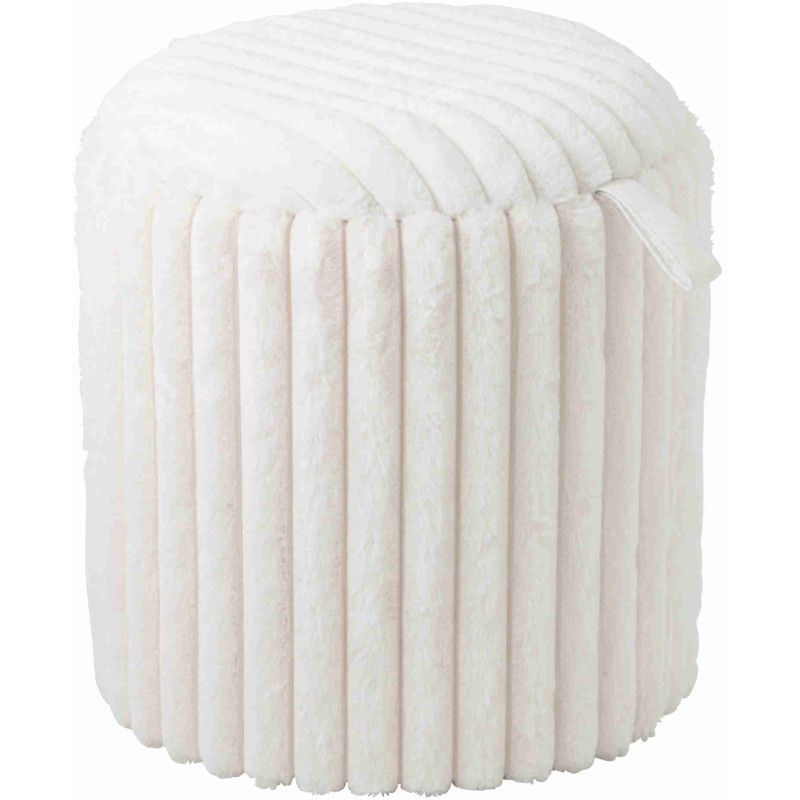 Pouf coffre rond en fausse fourrure blanche 40x40x42 cm Dozel J-Line - 1