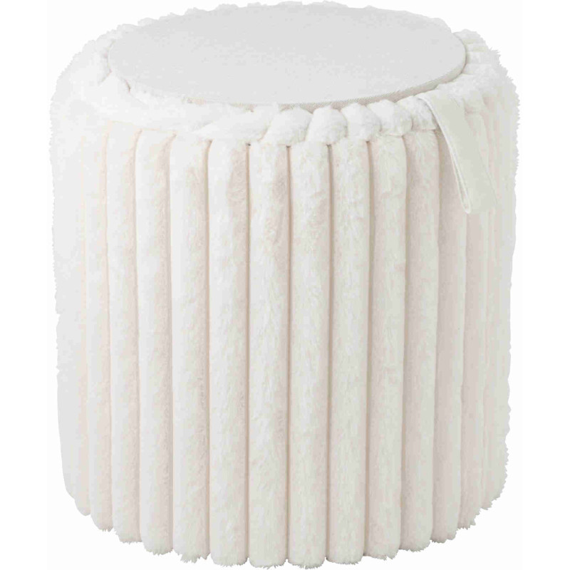 Pouf coffre rond en fausse fourrure blanche 40x40x42 cm Dozel J-Line - 2