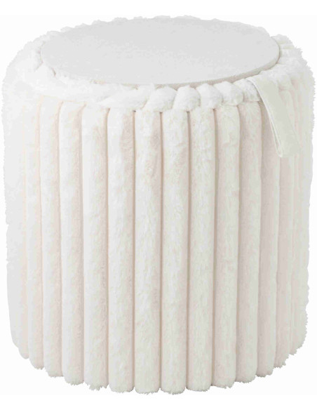 Pouf coffre rond en fausse fourrure blanche 40x40x42 cm Dozel J-Line - 2