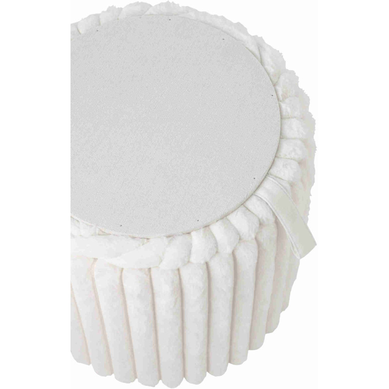Pouf coffre rond en fausse fourrure blanche 40x40x42 cm Dozel J-Line - 5