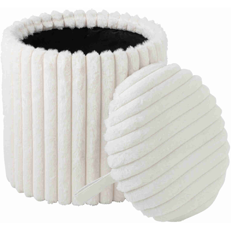 Pouf coffre rond en fausse fourrure blanche 40x40x42 cm Dozel J-Line - 3