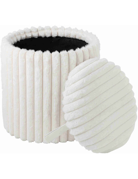 Pouf coffre rond en fausse fourrure blanche 40x40x42 cm Dozel J-Line - 3
