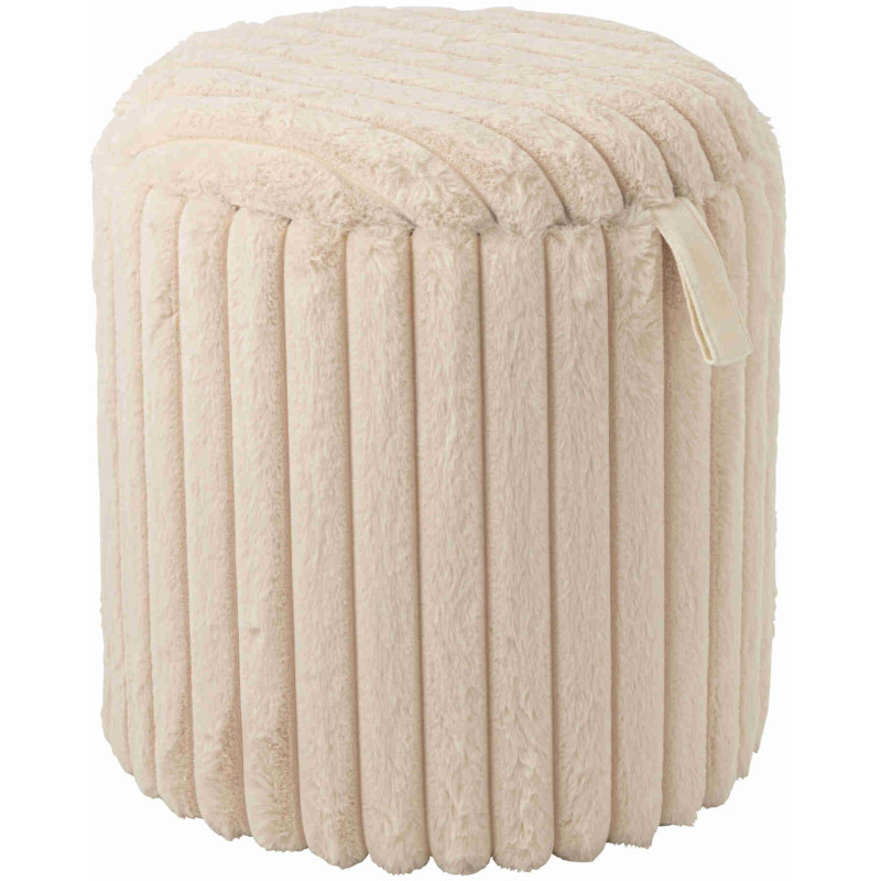 Pouf coffre rond beige en fausse fourrure 40 cm Dozel J-Line - 1