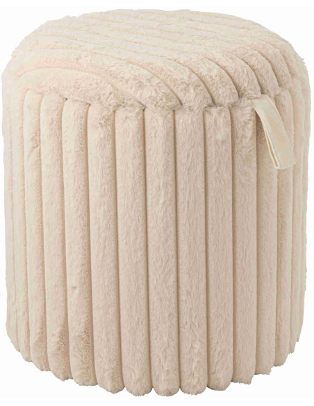 Pouf coffre rond beige en fausse fourrure 40 cm Dozel J-Line - 1
