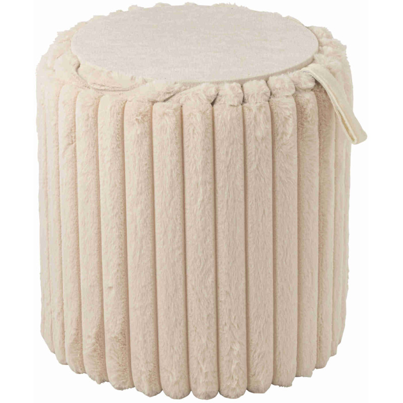 Pouf coffre rond beige en fausse fourrure 40 cm Dozel J-Line - 2