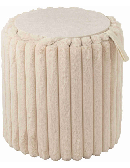 Pouf coffre rond beige en fausse fourrure 40 cm Dozel J-Line - 2