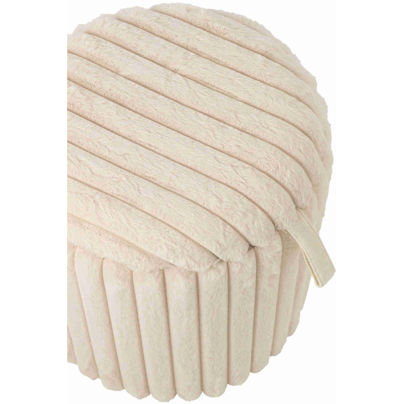 Pouf coffre rond beige en fausse fourrure 40 cm Dozel J-Line - 4