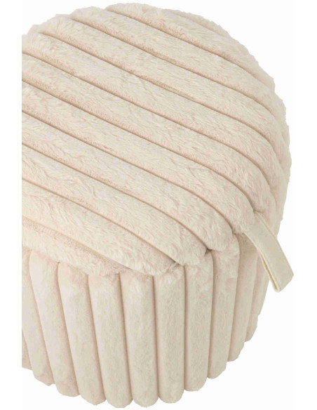 Pouf coffre rond beige en fausse fourrure 40 cm Dozel J-Line - 4