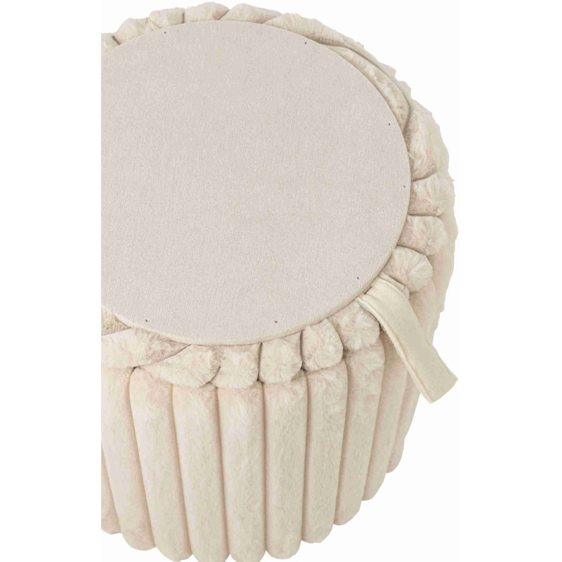 Pouf coffre rond beige en fausse fourrure 40 cm Dozel J-Line - 5