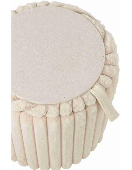 Pouf coffre rond beige en fausse fourrure 40 cm Dozel J-Line - 5