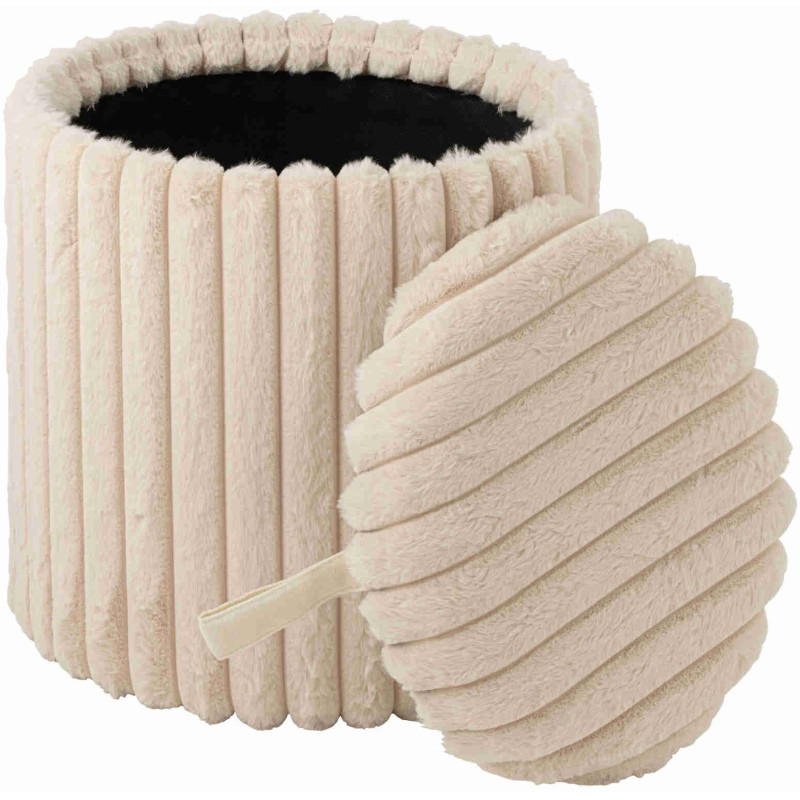 Pouf coffre rond beige en fausse fourrure 40 cm Dozel J-Line - 3