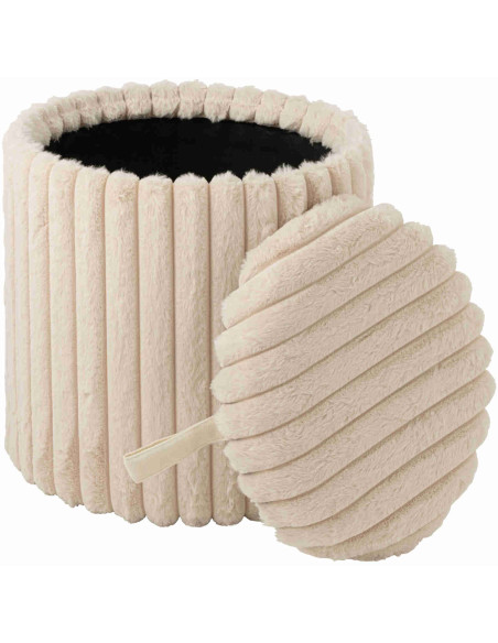 Pouf coffre rond beige en fausse fourrure 40 cm Dozel J-Line - 3