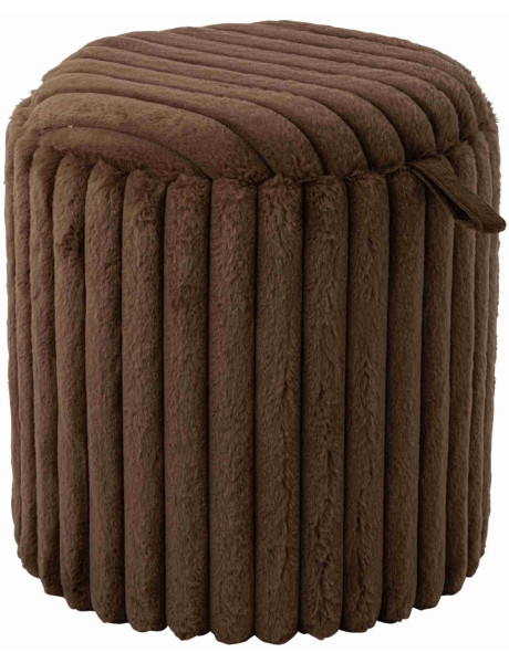 Pouf coffre rond chocolat en fausse fourrure 40 cm Dozel J-Line - 1