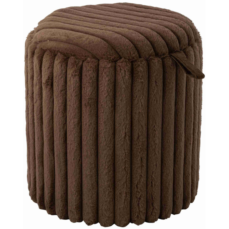 Pouf coffre rond chocolat en fausse fourrure 40 cm Dozel J-Line - 1