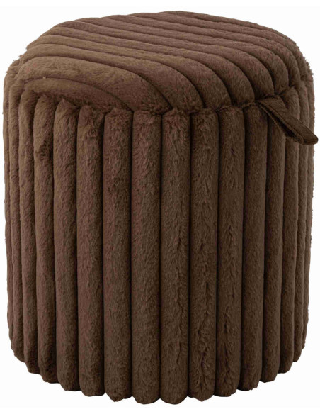 Pouf coffre rond chocolat en fausse fourrure 40 cm Dozel J-Line - 1
