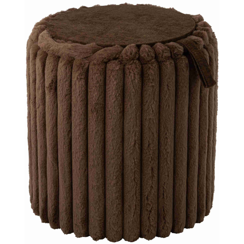 Pouf coffre rond chocolat en fausse fourrure 40 cm Dozel J-Line - 4