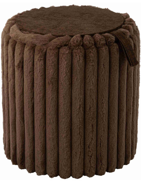Pouf coffre rond chocolat en fausse fourrure 40 cm Dozel J-Line - 4