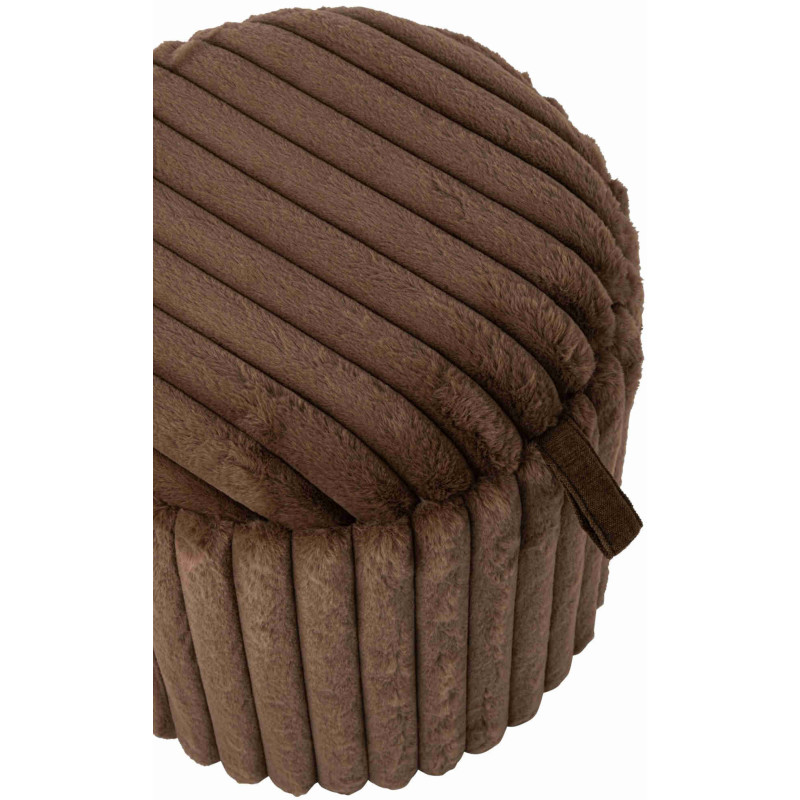 Pouf coffre rond chocolat en fausse fourrure 40 cm Dozel J-Line - 5