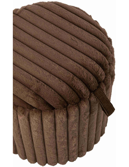 Pouf coffre rond chocolat en fausse fourrure 40 cm Dozel J-Line - 5