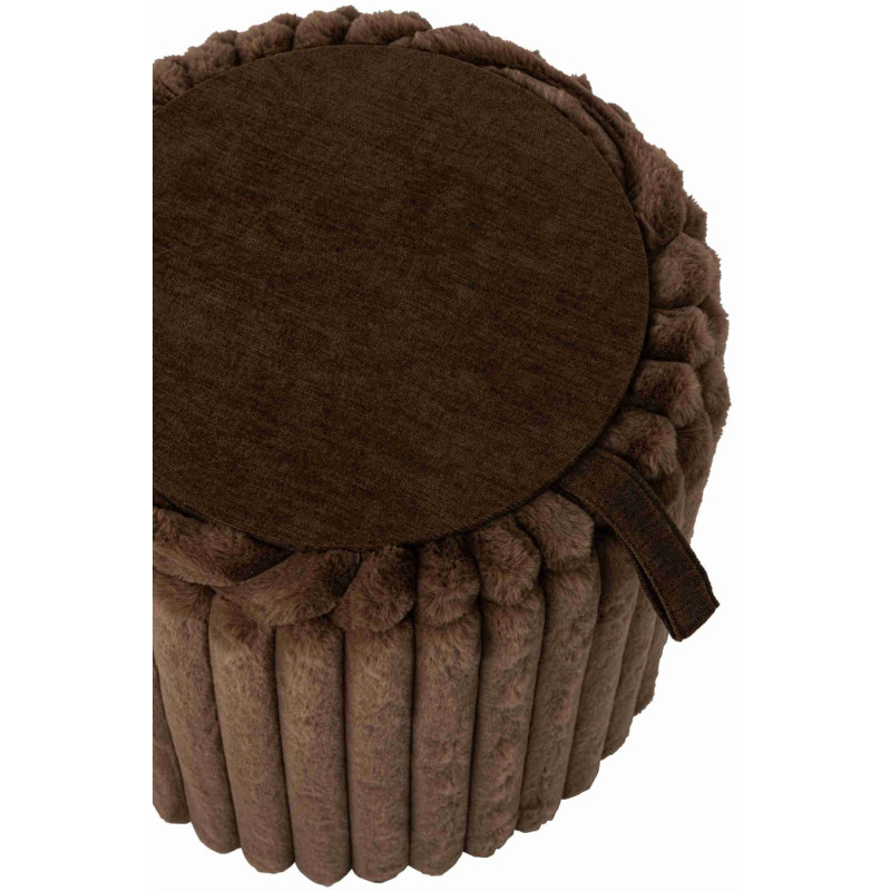 Pouf coffre rond chocolat en fausse fourrure 40 cm Dozel J-Line - 6
