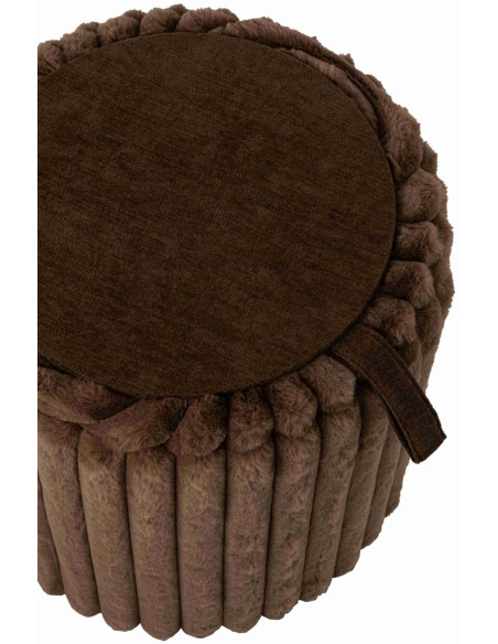 Pouf coffre rond chocolat en fausse fourrure 40 cm Dozel J-Line - 6