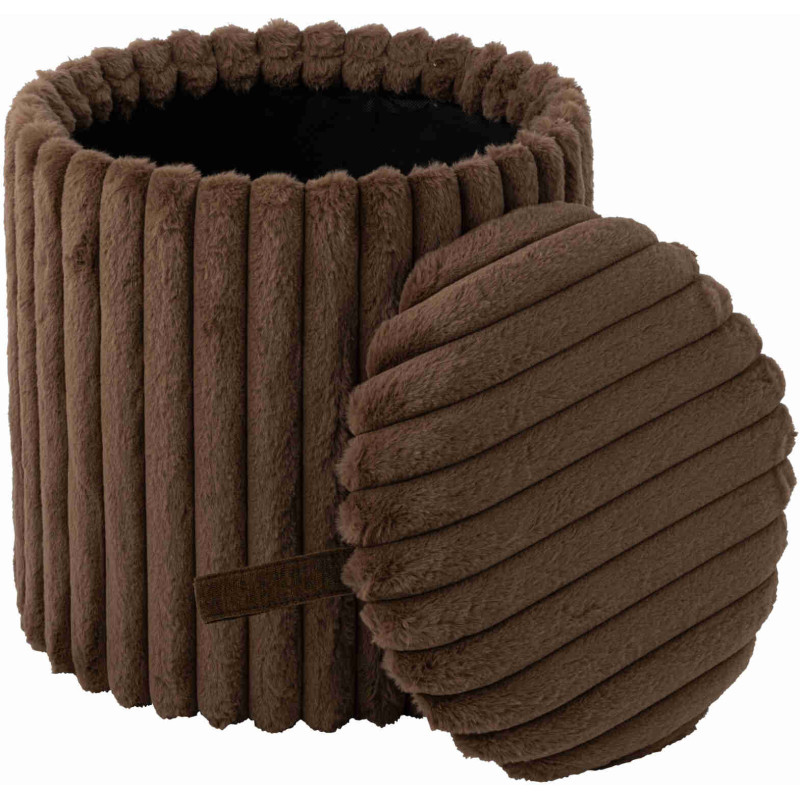 Pouf coffre rond chocolat en fausse fourrure 40 cm Dozel J-Line - 3