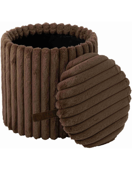 Pouf coffre rond chocolat en fausse fourrure 40 cm Dozel J-Line - 3