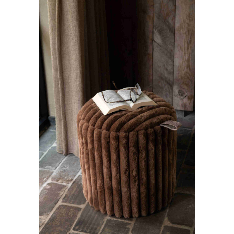Pouf coffre rond chocolat en fausse fourrure 40 cm Dozel J-Line - 2