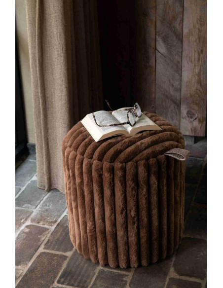 Pouf coffre rond chocolat en fausse fourrure 40 cm Dozel J-Line - 2