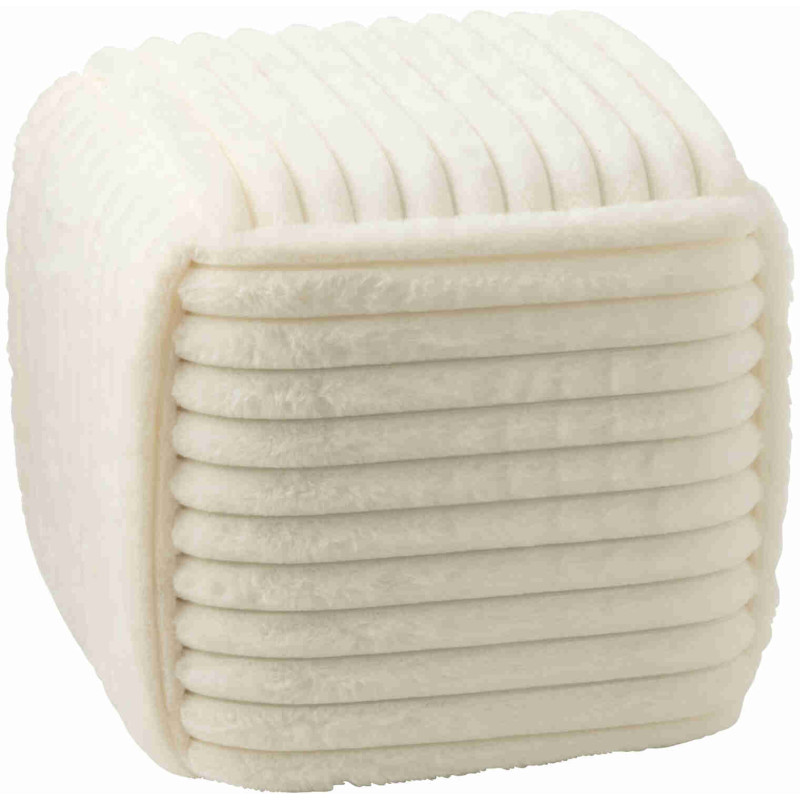 Pouf carré côtelé blanc en fausse fourrure 45 cm Kowun J-Line - 1