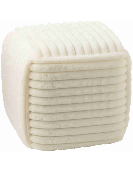 Pouf carré côtelé blanc en fausse fourrure 45 cm Kowun J-Line - 1