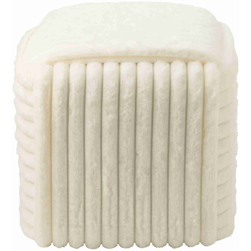 Pouf carré côtelé blanc en fausse fourrure 45 cm Kowun J-Line - 6