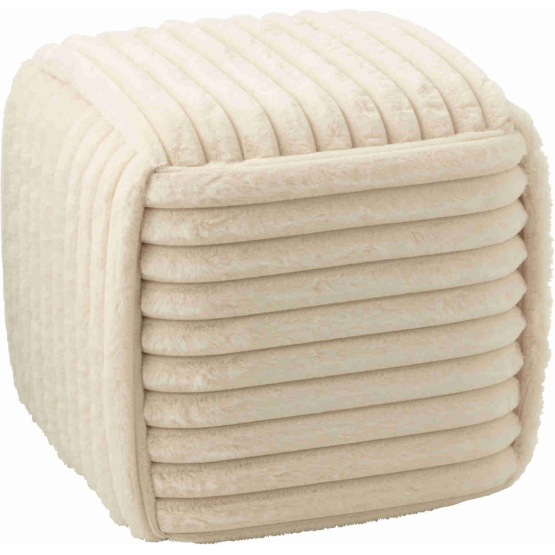 Pouf carré beige côtelé en fausse fourrure 45 cm Kowun J-Line - 1