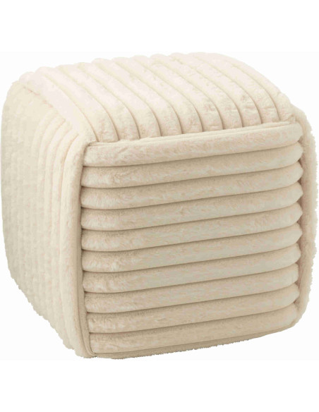 Pouf carré beige côtelé en fausse fourrure 45 cm Kowun J-Line - 1