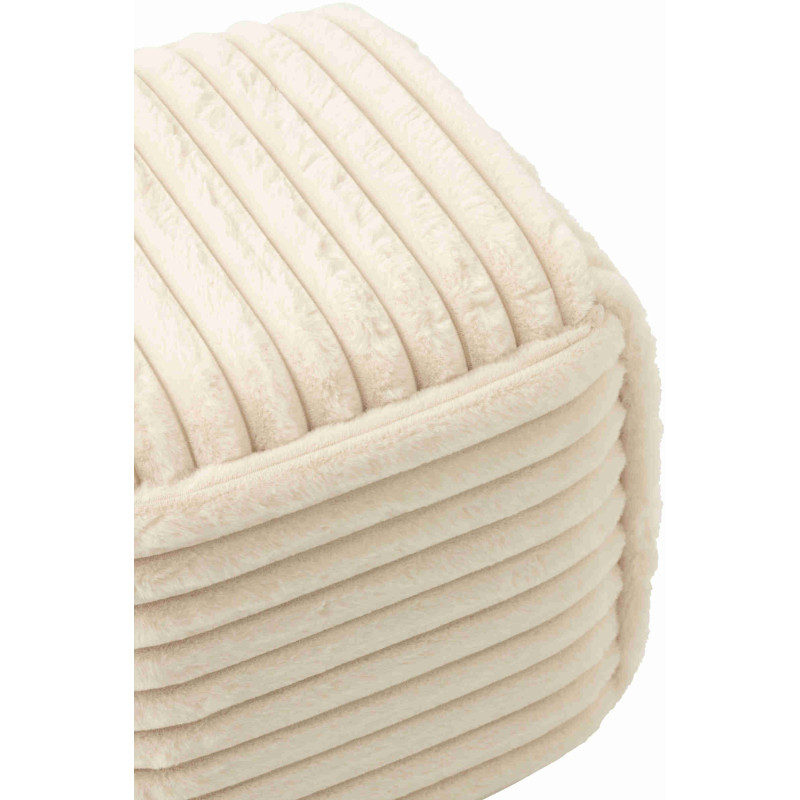 Pouf carré beige côtelé en fausse fourrure 45 cm Kowun J-Line - 3
