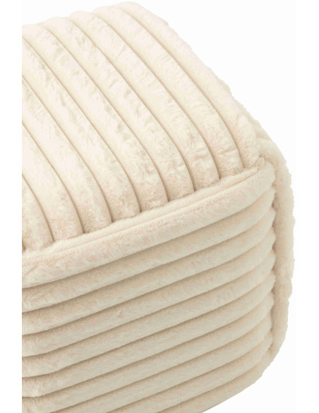 Pouf carré beige côtelé en fausse fourrure 45 cm Kowun J-Line - 3