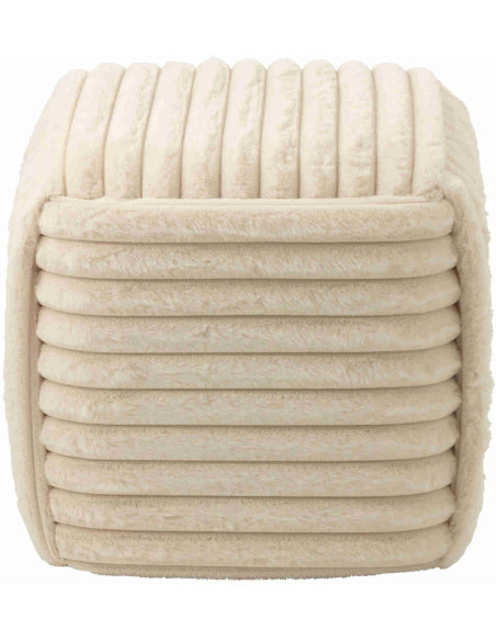 Pouf carré beige côtelé en fausse fourrure 45 cm Kowun J-Line - 4