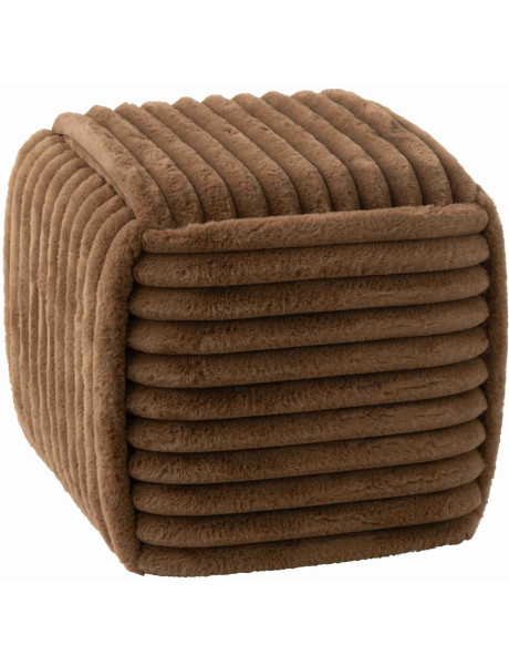 Pouf carré côtelé marron chocolat en fausse fourrure 45 cm Kowun J-Line - 1