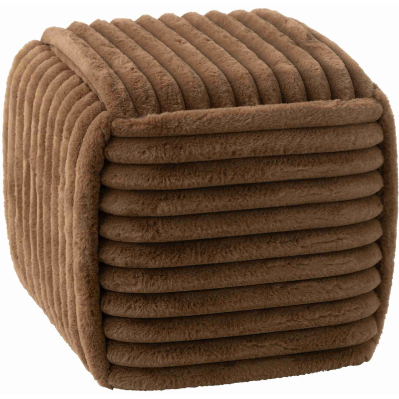 Pouf carré côtelé marron chocolat en fausse fourrure 45 cm Kowun J-Line - 1