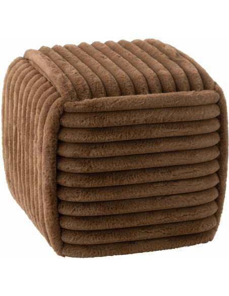 Pouf carré côtelé marron chocolat en fausse fourrure 45 cm Kowun J-Line - 1
