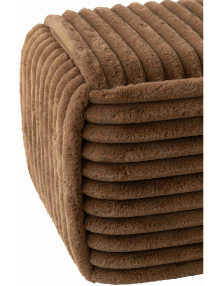 Pouf carré côtelé marron chocolat en fausse fourrure 45 cm Kowun J-Line - 2