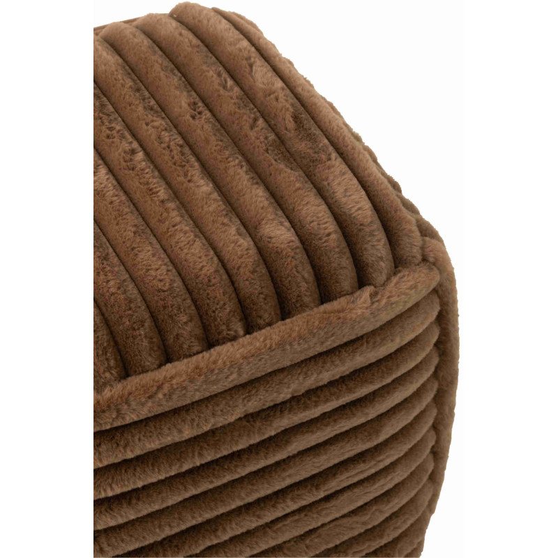 Pouf carré côtelé marron chocolat en fausse fourrure 45 cm Kowun J-Line - 3