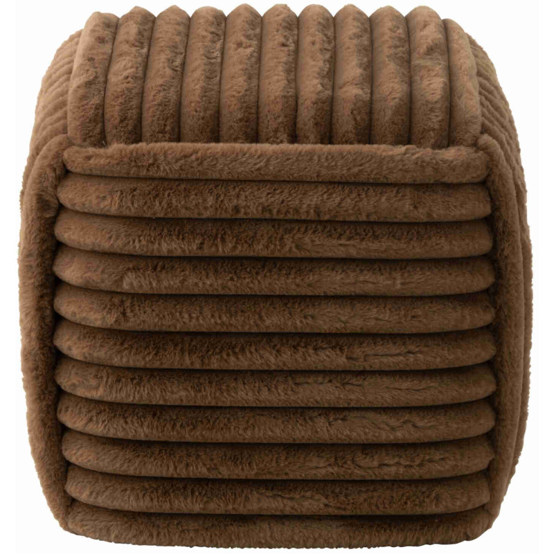 Pouf carré côtelé marron chocolat en fausse fourrure 45 cm Kowun J-Line - 4