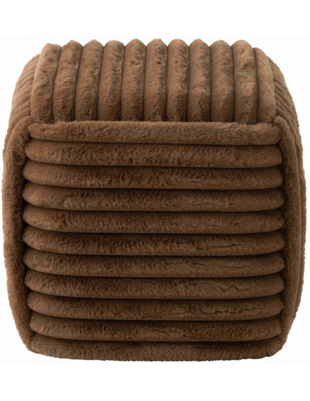 Pouf carré côtelé marron chocolat en fausse fourrure 45 cm Kowun J-Line - 4