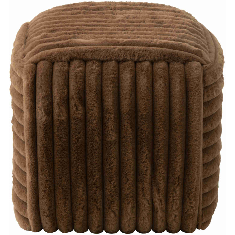 Pouf carré côtelé marron chocolat en fausse fourrure 45 cm Kowun J-Line - 5